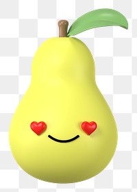 3D pear png in love emoticon, transparent background