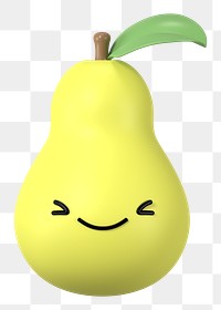 3D pear png winking face emoticon, transparent background