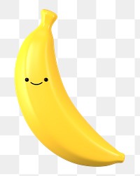 3D banana png smiling face emoticon, transparent background