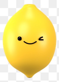 3D lemon png happy face emoticon, transparent background