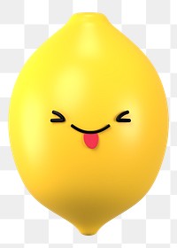 Playful lemon png 3D stick tongue out emoticon, transparent background