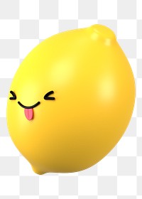 Playful lemon png 3D stick tongue out emoticon, transparent background