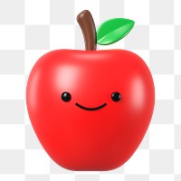 3D apple png happy face emoticon, transparent background