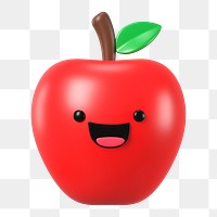 3D apple png smiling face emoticon, transparent background