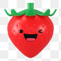3D strawberry png happy face emoticon, transparent background