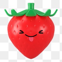 Playful strawberry png 3D stick tongue out emoticon, transparent background