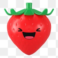 Happy strawberry png 3D emoticon, transparent background