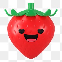 3D strawberry png heart eyes emoticon, transparent background