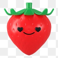 3D strawberry png in love emoticon, transparent background