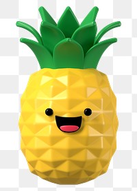 3D pineapple png smiling face emoticon, transparent background