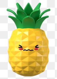 3D pineapple png blushing face emoticon, transparent background