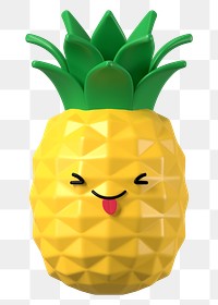 Playful pineapple png 3D stick tongue out emoticon, transparent background