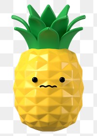 3D pineapple png worried face emoticon, transparent background