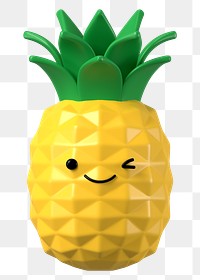 3D pineapple png winking face emoticon, transparent background