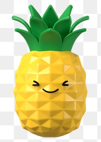 3D pineapple png happy face emoticon, transparent background