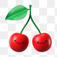 3D cherries png evil face emoticon, transparent background