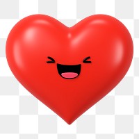 3D heart png laughing face emoticon, transparent background