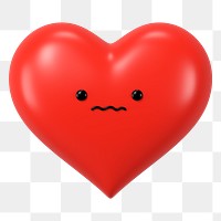 3D heart png scared face emoticon, transparent background