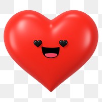 3D heart png in love face emoticon, transparent background