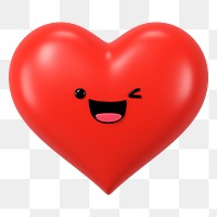 3D heart png winking face emoticon, transparent background