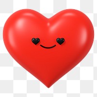 3D heart png love face emoticon, transparent background