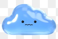 3D cloud png worried face emoticon, transparent background