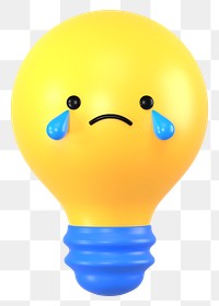 3D light bulb png crying face emoticon, transparent background