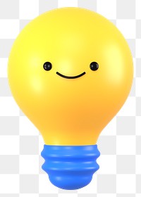 3D light bulb png happy face emoticon, transparent background