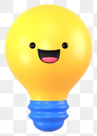 3D light bulb png smiling face emoticon, transparent background