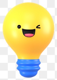 3D light bulb png happy face emoticon, transparent background