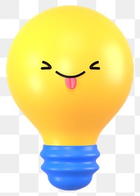 Playful light bulb png 3D stick tongue out emoticon, transparent background