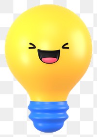 Laughing light bulb png 3D emoticon, transparent background