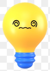 3D light bulb png spiral eyes face emoticon, transparent background