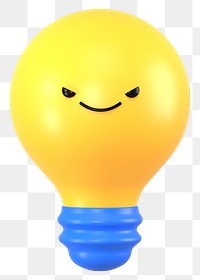 3D light bulb png evil face emoticon, transparent background