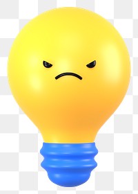 3D light bulb png angry face emoticon, transparent background