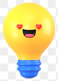 3D light bulb png in love emoticon, transparent background