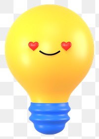 3D light bulb png heart eyes emoticon, transparent background