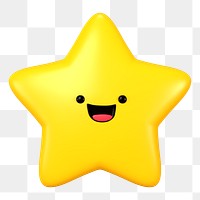 3D star png smiling face emoticon, transparent background