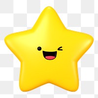 3D star png winking face emoticon, transparent background