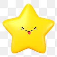 Playful star png 3D stick tongue out emoticon, transparent background