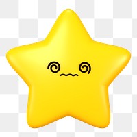 3D star png dizzy face emoticon, transparent background