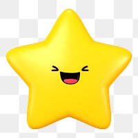 Happy star png 3D emoticon, transparent background
