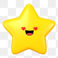 3D star png in love emoticon, transparent background
