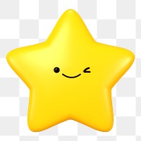 3D star png happy face emoticon, transparent background