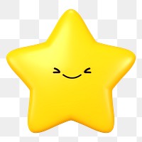 3D star png happy face emoticon, transparent background