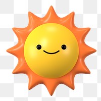 3D sun png happy face emoticon, transparent background