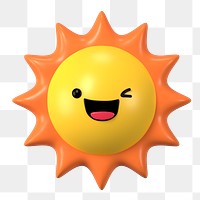 3D sun png winking face emoticon, transparent background