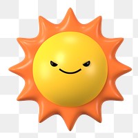 3D sun png evil face emoticon, transparent background