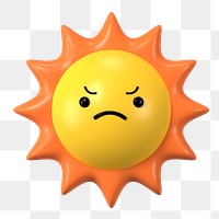 3D sun png angry face emoticon, transparent background