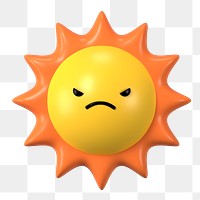 3D sun png angry face emoticon, transparent background